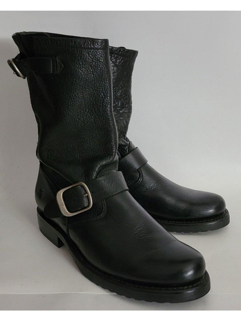 FRYE Veronica Slouch Black Leather Engineer Harness Biker Moto Ankle Boots 7 B